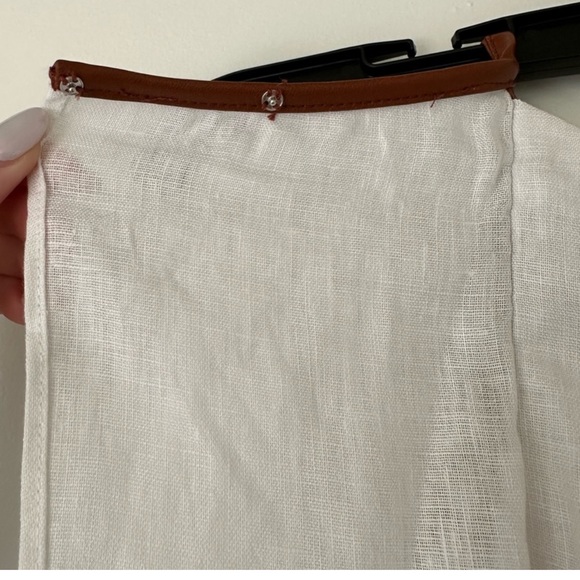 Staud Matheo Linen Leather Trim Romper in White Whiskey NWT - Picture 10 of 14